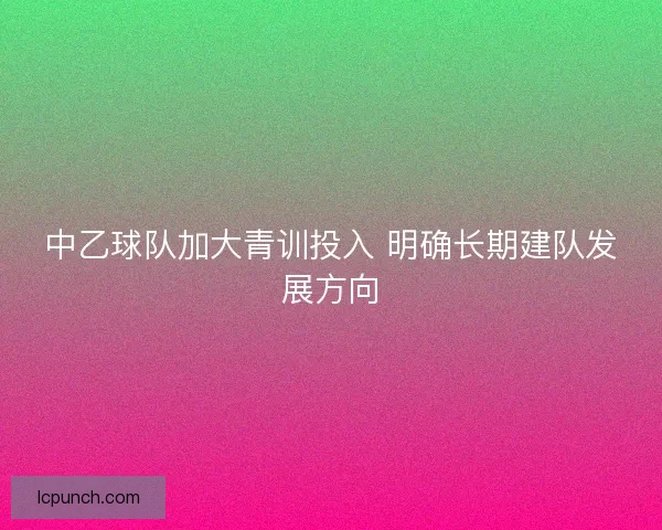 中乙球队加大青训投入 明确长期建队发展方向